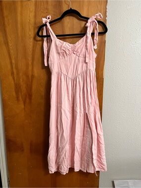 Suzanne Betro Pink Tie-Shoulder Midi Dress